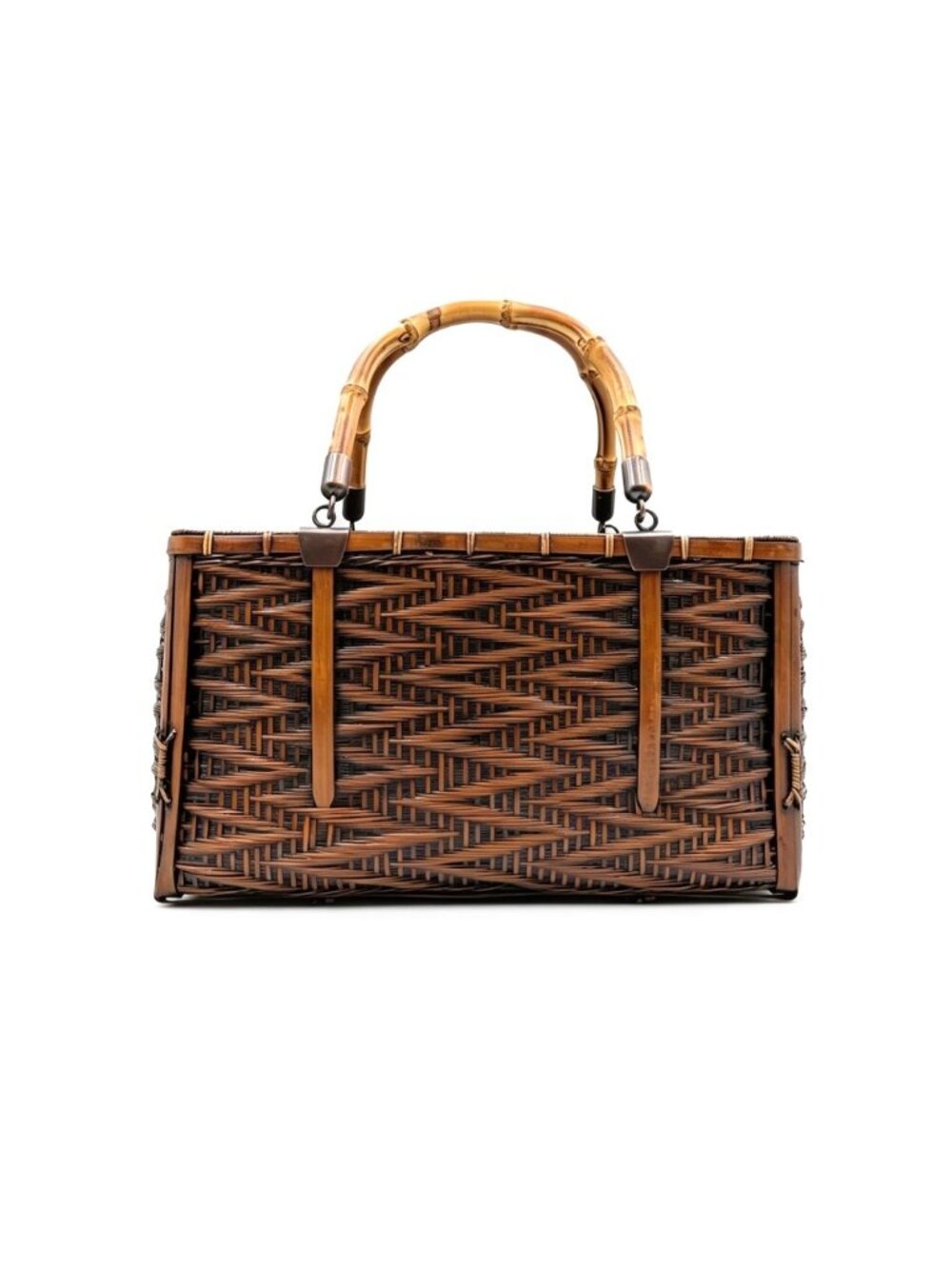 Intangible Cultural Heritage Handwoven Vintage Bamboo Top Handle Bag Brown